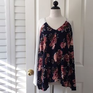 Navy Floral Long Sleeve Blouse
